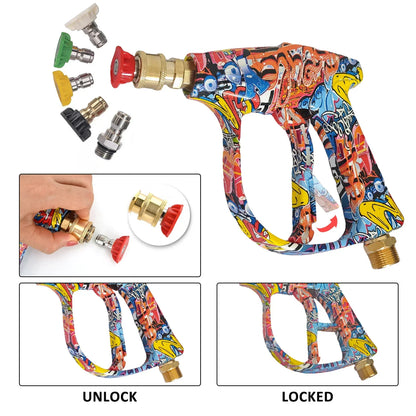 Graffiti Design 4350PSI High Pressure Water Gun, 1L Foam Cannon 1/4" Quick Connect Battery-Free for Karcher K Series