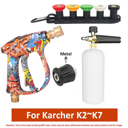 Graffiti Design 4350PSI High Pressure Water Gun, 1L Foam Cannon 1/4" Quick Connect Battery-Free for Karcher K Series