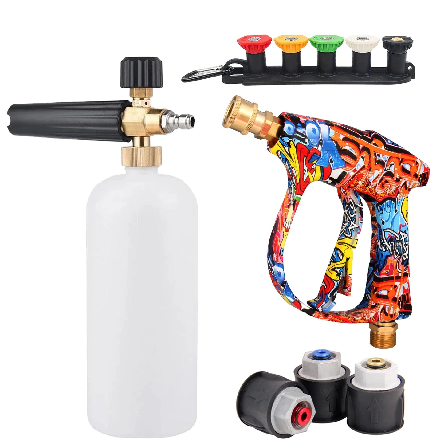 Graffiti Design 4350PSI High Pressure Water Gun, 1L Foam Cannon 1/4" Quick Connect Battery-Free for Karcher K Series