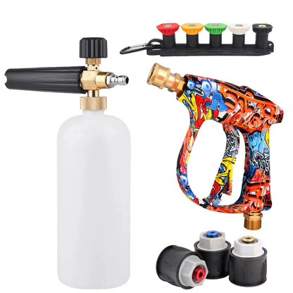 Graffiti Design 4350PSI High Pressure Water Gun, 1L Foam Cannon 1/4" Quick Connect Battery-Free for Karcher K Series